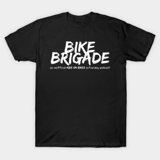 Bike Brigade Podcast Logo in White T-Shirt